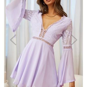 Carson Long Sleeve Crochet Embroidery Detail Dress Lilac
